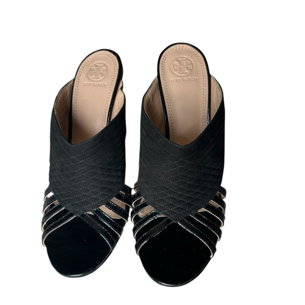 Tory Burch Black Strappy Quilted Mules